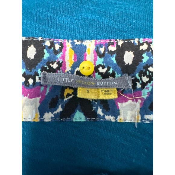 Little Yellow Button Anthropologie Henley Top Teal Blue Calantha Pocket Size S - Picture 10 of 13